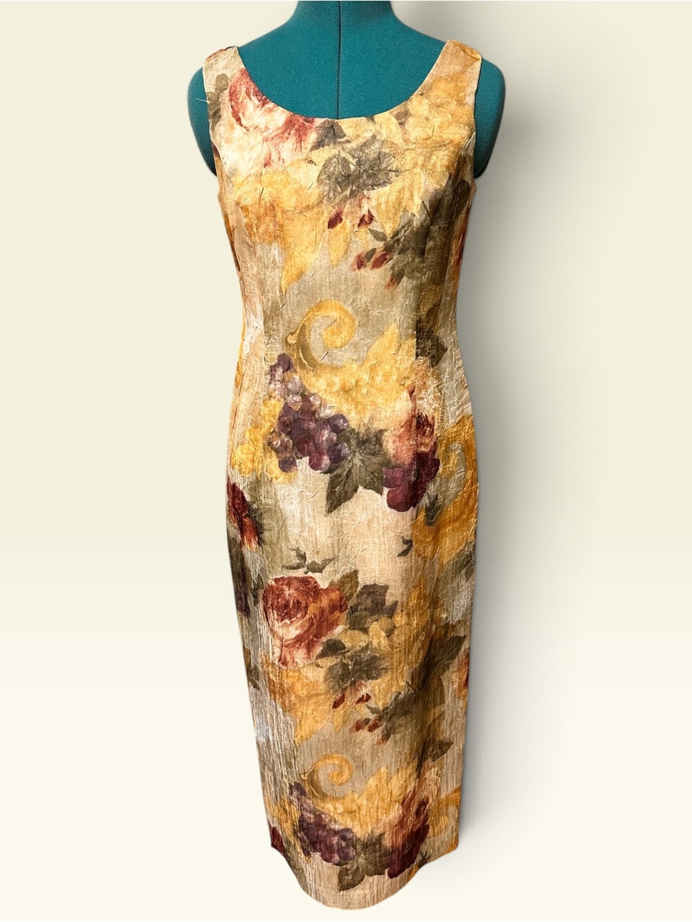 90s Vintage Fall Floral Taurus II Sleeveless Midi Dress Womens Size 6P
